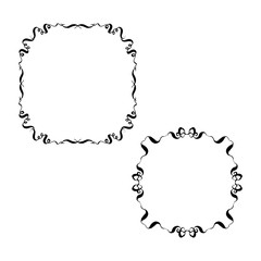 Hand-drawn design vintage frames set. Vector black and white isolated illustration.