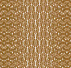Seamless traditional Japanese ornament.Golden color background.White lines.