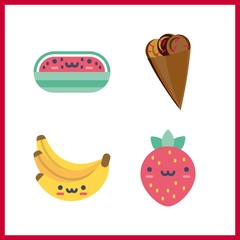 4 fruit icon. Vector illustration fruit set. strawberry and bananas icons for fruit works