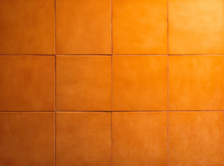 Bathroom tiles with orange background. Surface of wall and floor.