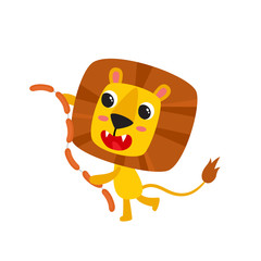 Vector set of cartoon funny lion isolated on white background.