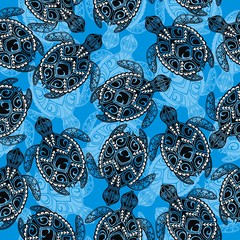 Naadloos patroon met schildpad, banner met schildpadden