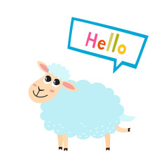 Vector illustration of cartoon funny sheep isolated on white background.