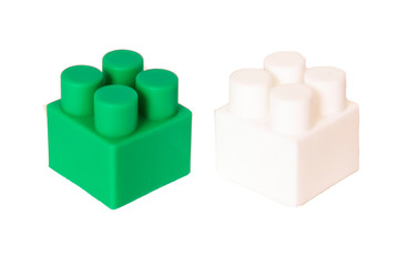 details of a children's plastic constructor on a white background. colored cubes. block.