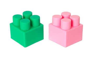 details of a children's plastic constructor on a white background. colored cubes. block.
