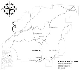 Large and detailed map of Calhoun county in Alabama, USA