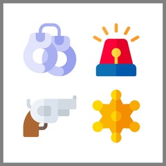 4 police icon. Vector illustration police set. sheriff and handcuffs icons for police works