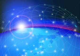 ネットワークイメージと地球の罫線・緯線と宇宙-ベクターイラスト