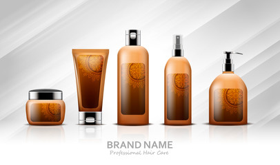 Cosmetic bottles of diffrent products for hair care