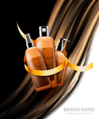 Cosmetic bottles of diffrent products for hair care