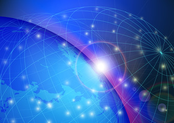 ネットワークイメージと地球の罫線・緯線と宇宙-ベクターイラスト