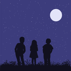 silhouette, children playing in the park, friendship