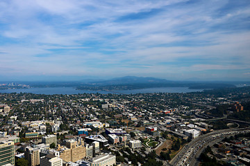 Fototapeta na wymiar Seattle, USA, August 30, 2018:Aerial view of Seattle city.