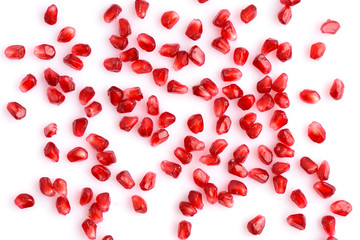 Pomegranate seeds isolated on white background. Top view