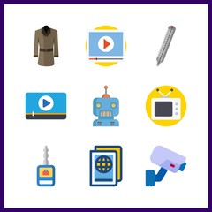 9 control icon. Vector illustration control set. passport and security camera icons for control works