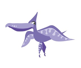 Cute blue fly dinosaur. Cartoon dino. Vector illustration.