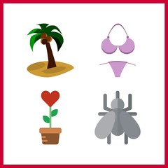 4 tropical icon. Vector illustration tropical set. plant and bikini icons for tropical works