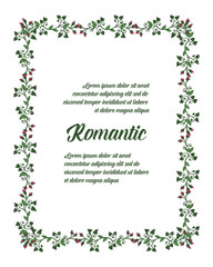 Vector illustration lettering romantic with beautiful floral frame hand drawn