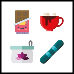 4 powder icon. Vector illustration powder set. chocolate and cosmetics icons for powder works