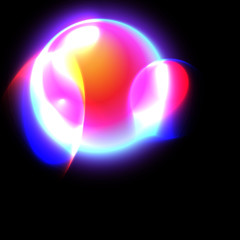 Black background with neon abstract glowing ball or flash.