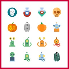16 spooky icon. Vector illustration spooky set. pumpkin and grey costume icons for spooky works