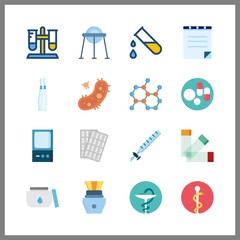 16 drug icon. Vector illustration drug set. pills and prescription icons for drug works
