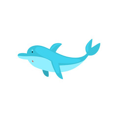 Cute Dolphin Cartoon Sea Animal Character Swimming Vector Illustration
