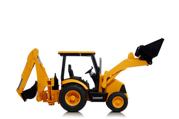 backhoe tractor toy, isolated on white
