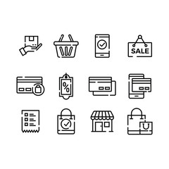 Icons set of shopping in line style