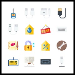 16 key icon. Vector illustration key set. sheet music and guests book icons for key works