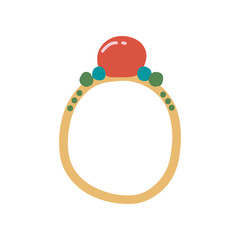Golden Ring with Gemstones, Fashion Jewelry Accessory Vector Illustration