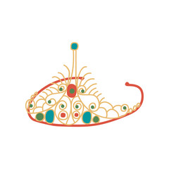 Tiara with Gemstones, Colden Diadem Jewelry Accessory Vector Illustration