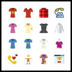 16 positive icon. Vector illustration positive set. phone call and t shirt icons for positive works