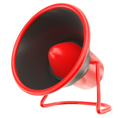Fototapeta na wymiar Advertise concept : Red Alert Megaphone alarm isolated on white. Black and red speaker horn. realistic 3D illustration