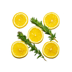Fototapeta na wymiar Lemon slices with Rosemary leaf isolated on white background 