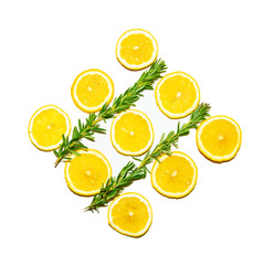 Lemon slices  with Rosemary leaf isolated on white background 