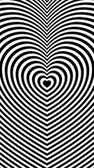 Trendy black and white background with repeating lines in the shape of a heart for your inspiration. 1080 x 1920 px.