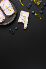 Sandwiches with berry. Healthy breakfast concept. Copy space