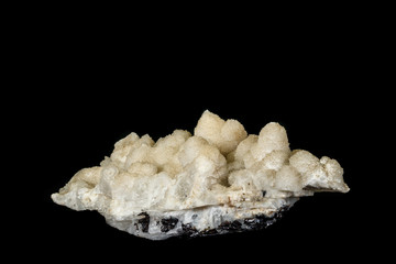 Macro mineral quartz stone of two genirats on a black background