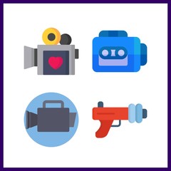 4 broadcast icon. Vector illustration broadcast set. video camera and blaster icons for broadcast works