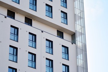 Futuristic architecture of apartment building. Modern residential architecture