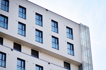 Futuristic architecture of apartment building. Modern residential architecture