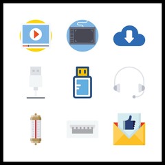 9 device icon. Vector illustration device set. headphones and pendrive icons for device works