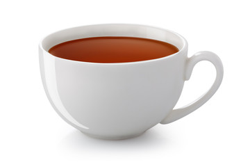 one white tea mug isolated on white background with shadow