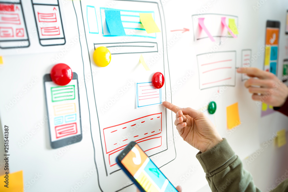 Poster designing application for mobile phone. the specialist creates a prototype user experience interface