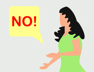 illustation of No furious screaming woman. Rebel anngry woman roar. Speech balloon with scream exclemation.