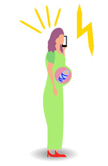 Sad young woman or unhappy pregnant teenage girl isolated on white background. Social problem of adolescent or teen pregnancy. Immature mother.