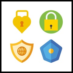 4 cyber icon. Vector illustration cyber set. shield and padlock icons for cyber works