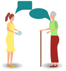 Cartoon family, two women, mother and daughter talking