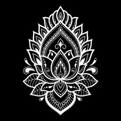 Fototapeta na wymiar Mehndi Lotus flower pattern for Henna drawing and tattoo. Decoration in ethnic oriental, Indian style.